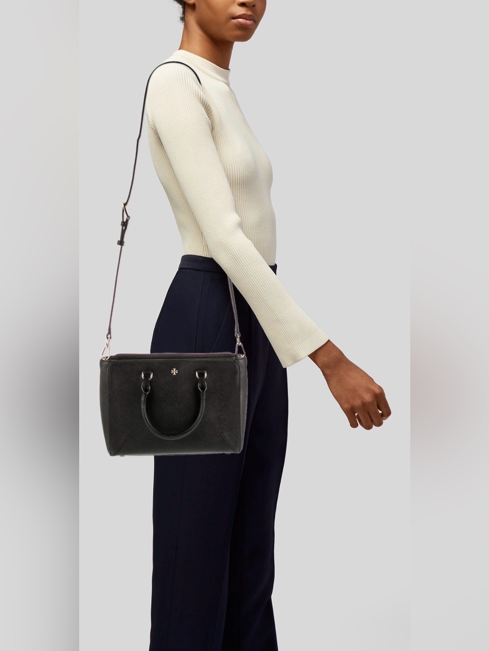 Tory Burch Leather Top-Handle Crossbody Bag in Black